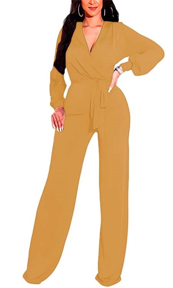 Jumper palazzo enterizo mono jumpsuit casual elegante fiesta dama mujer xally 147 cruce, escote V manga larga cinturon