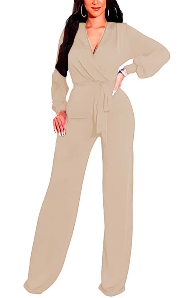 Jumper palazzo enterizo mono jumpsuit casual elegante fiesta dama mujer xally 147 cruce, escote V manga larga cinturon