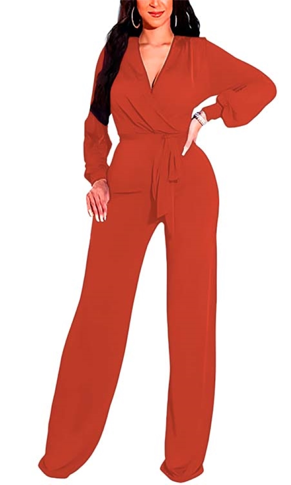 Jumper palazzo enterizo mono jumpsuit casual elegante fiesta dama mujer xally 147 cruce, escote V manga larga cinturon