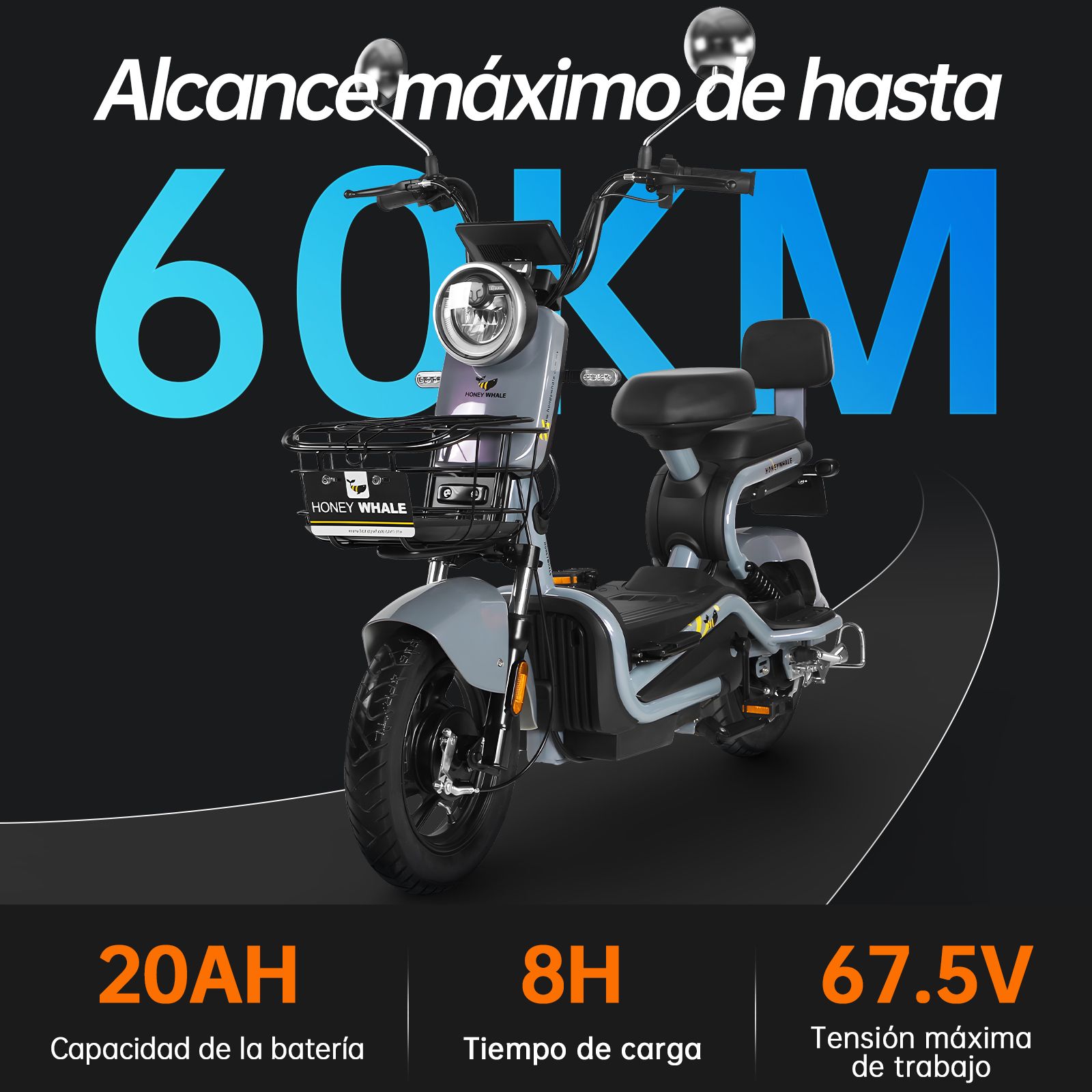 Motobici eléctrica Honey Whale KC Gris.