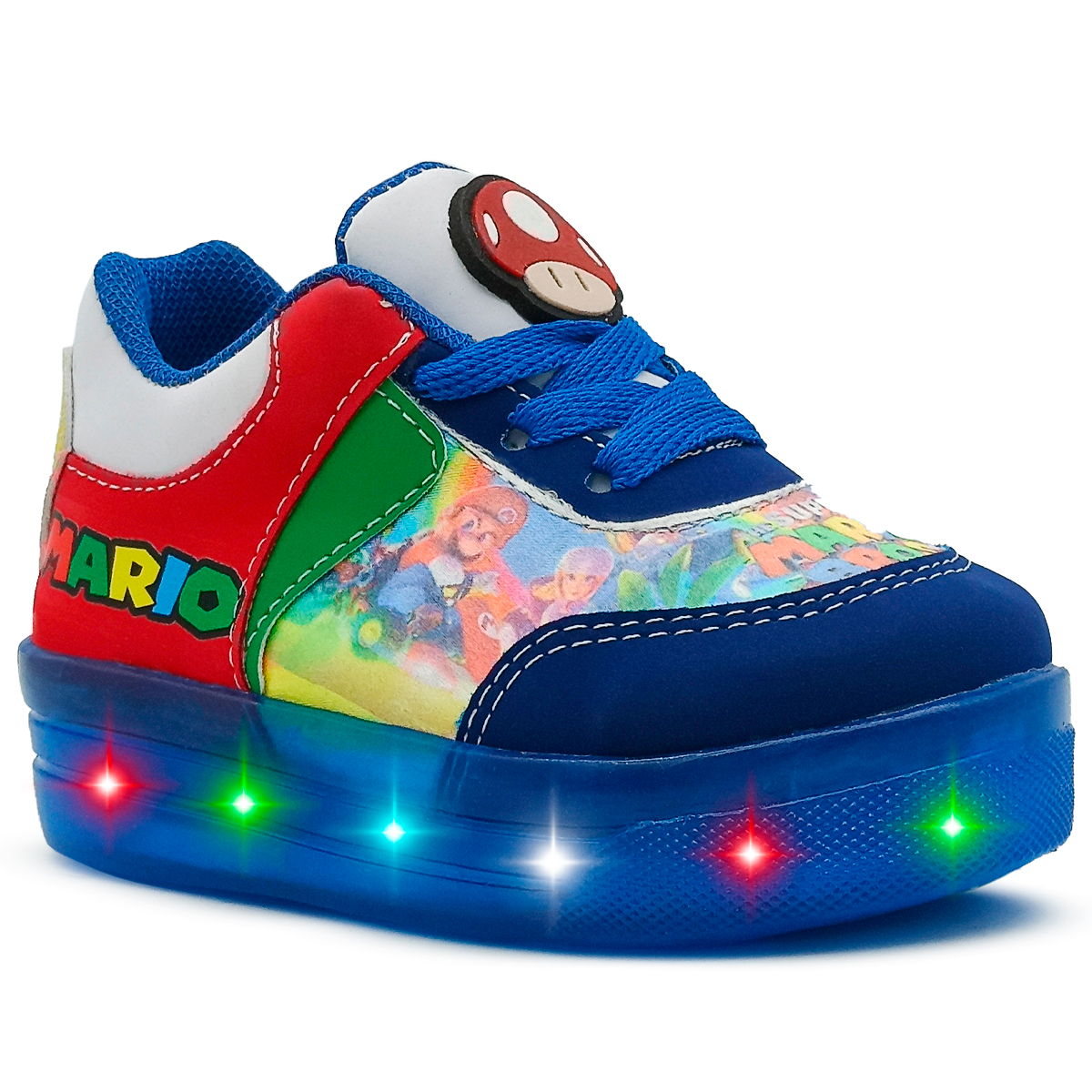 Tenis Para Niño Luces Led Super Mario Bros Nintendo Azul