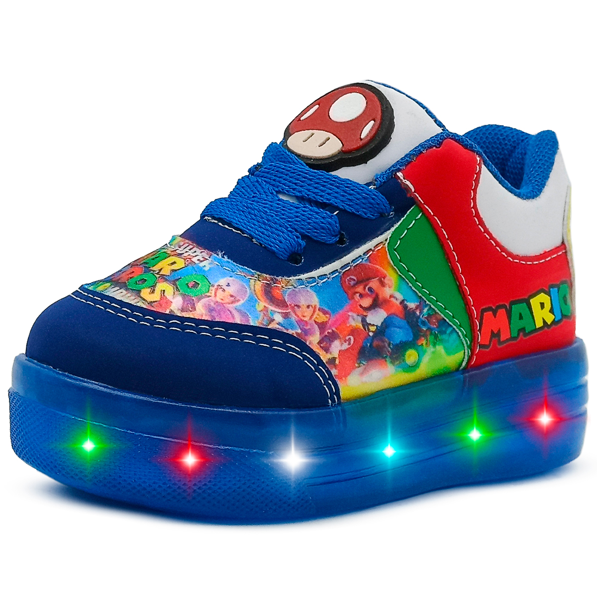 Tenis Para Niño Luces Led Super Mario Bros Nintendo Azul