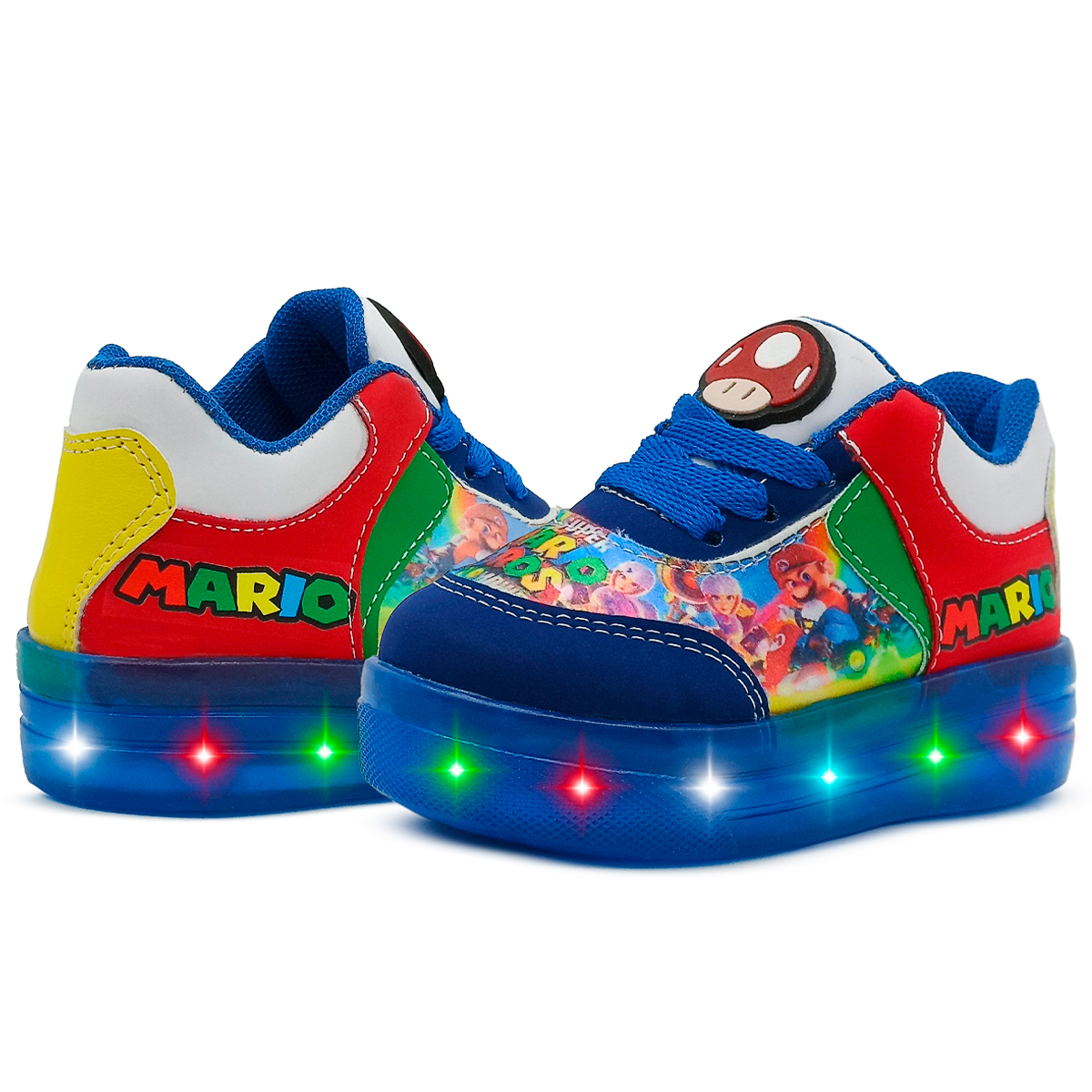 Tenis Para Niño Luces Led Super Mario Bros Nintendo Azul
