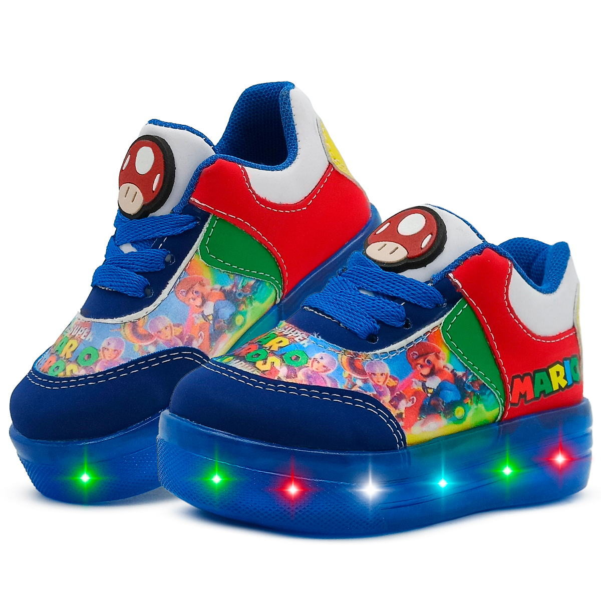 Tenis Para Niño Luces Led Super Mario Bros Nintendo Azul