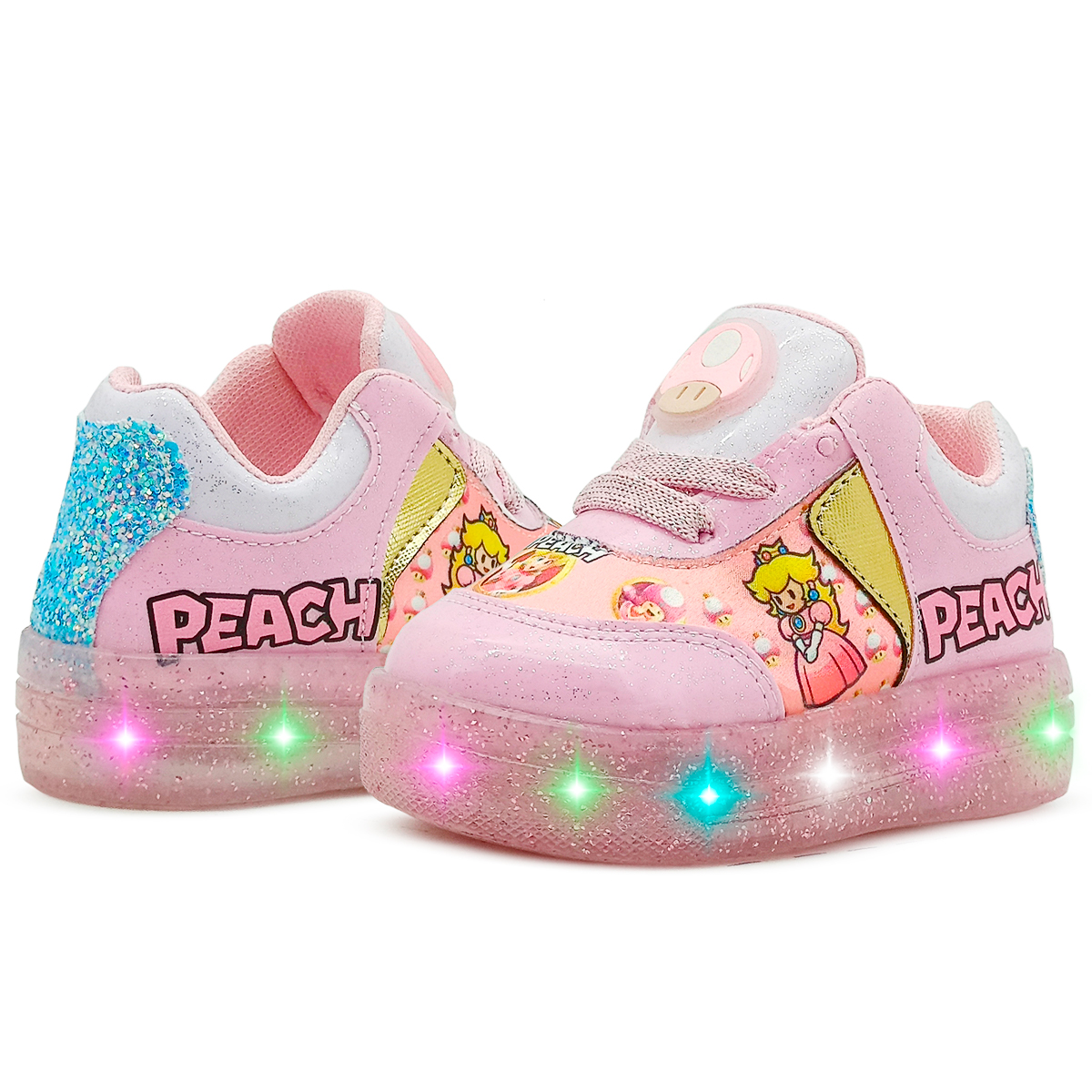 Tenis Con Luces Para Niña Princesa Peach Antiderrapante