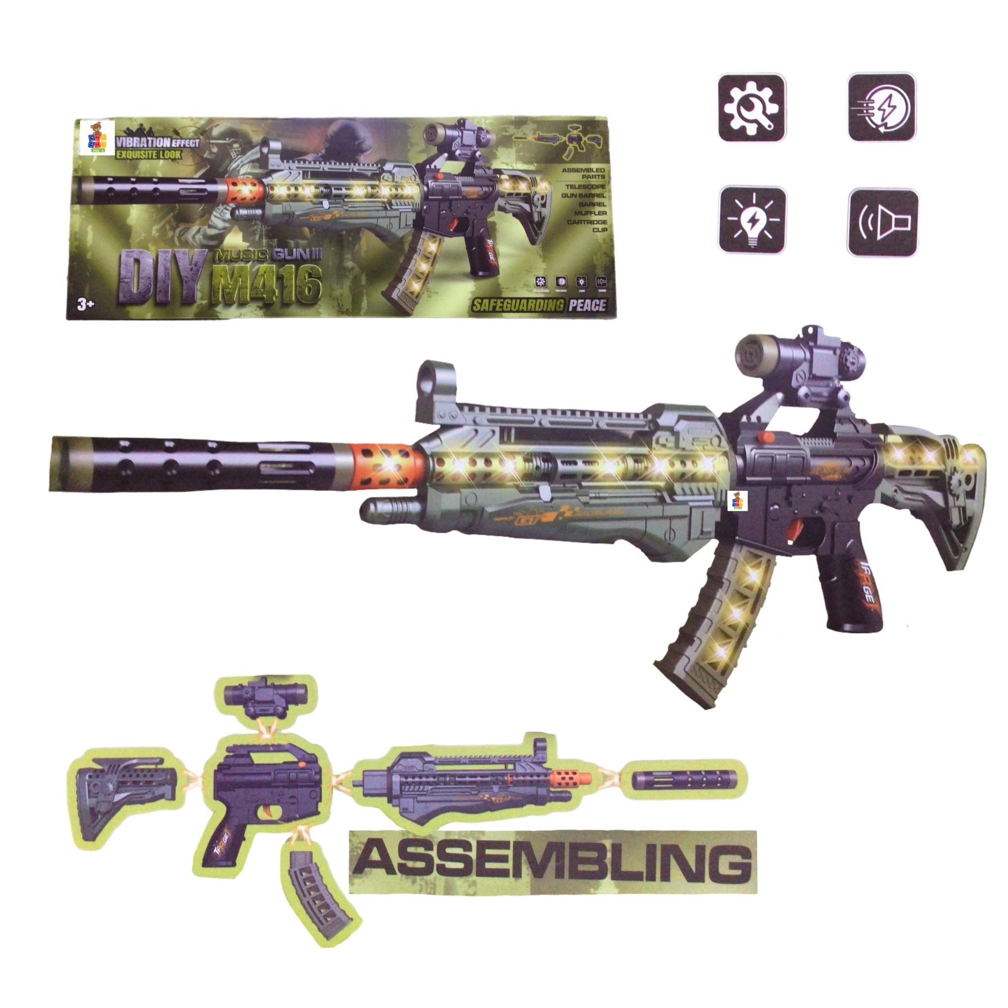 Metralleta De Juguete Con Luz Sonido Vibra Y Laser Diy M416