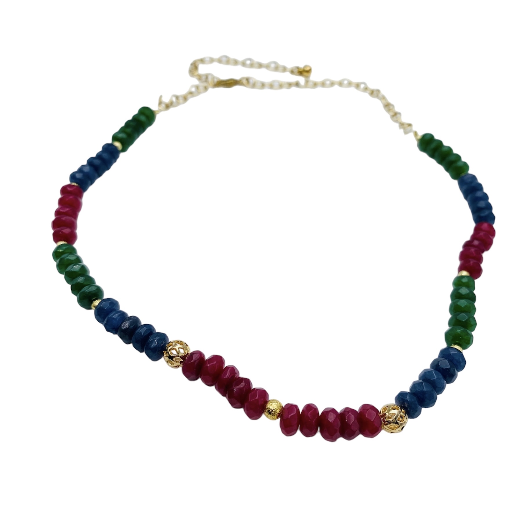 Collar Gargantilla Piedra Jade- Baño de oro 18K- Piedras naturales- Collar dorado