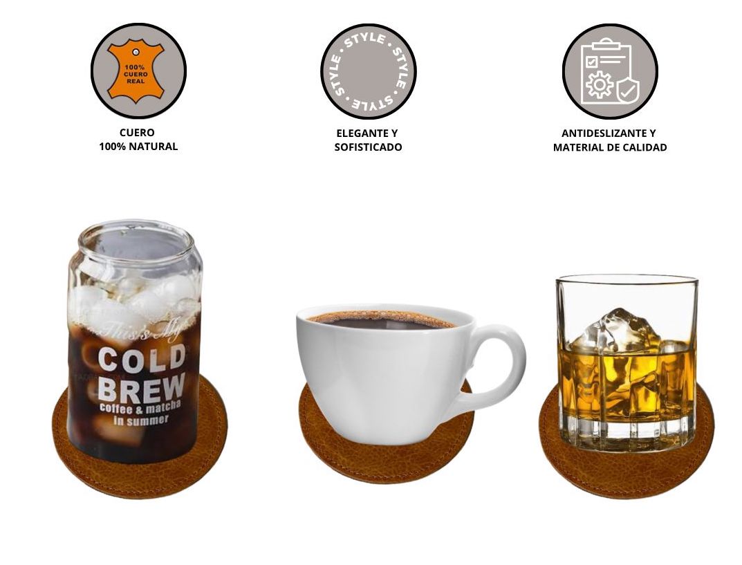 Portavasos Grandes 6 Pzas De Cuero Natural (marca Daju)