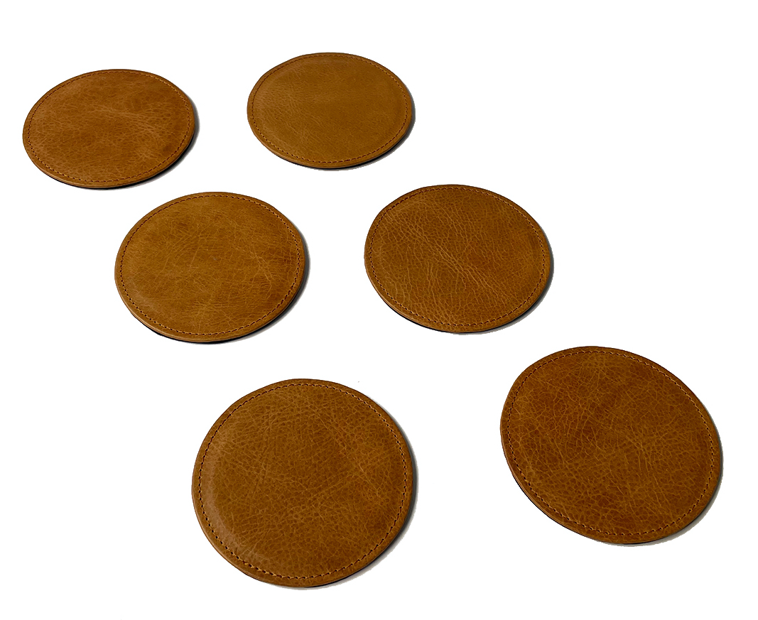 Portavasos Grandes 6 Pzas De Cuero Natural (marca Daju)