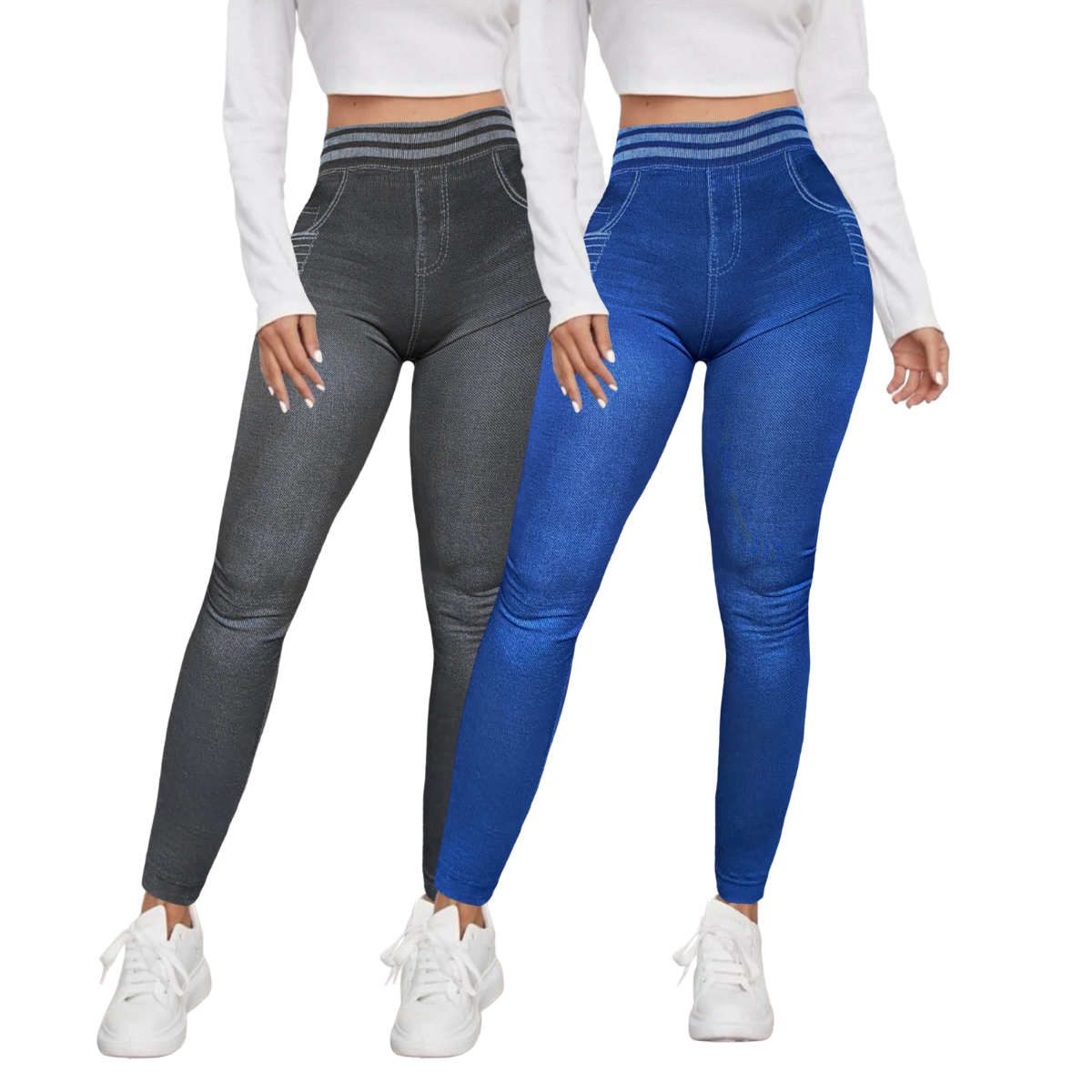 Set 2 Leggins Mujer Mezclilla Faja Alta Mallas Gruesa Mayon