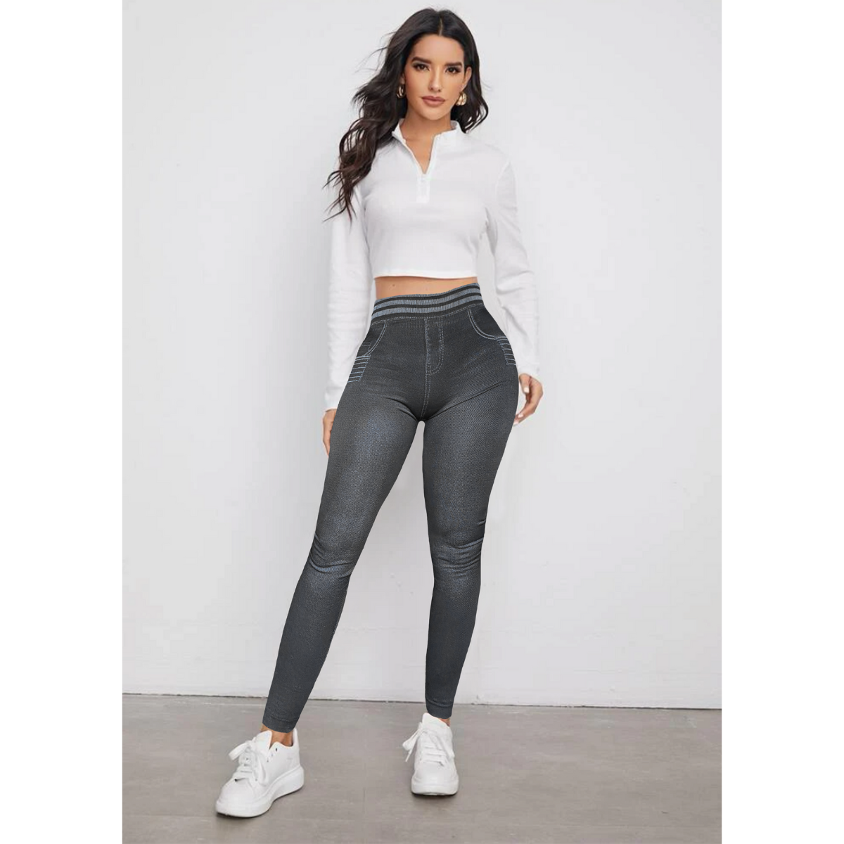 Set 2 Leggins Mujer Mezclilla Faja Alta Mallas Gruesa Mayon