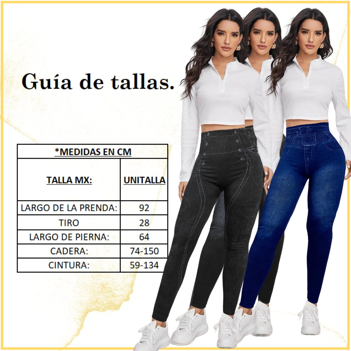 Set 2 Leggins Mujer Mezclilla Faja Alta Mallas Gruesa Mayon