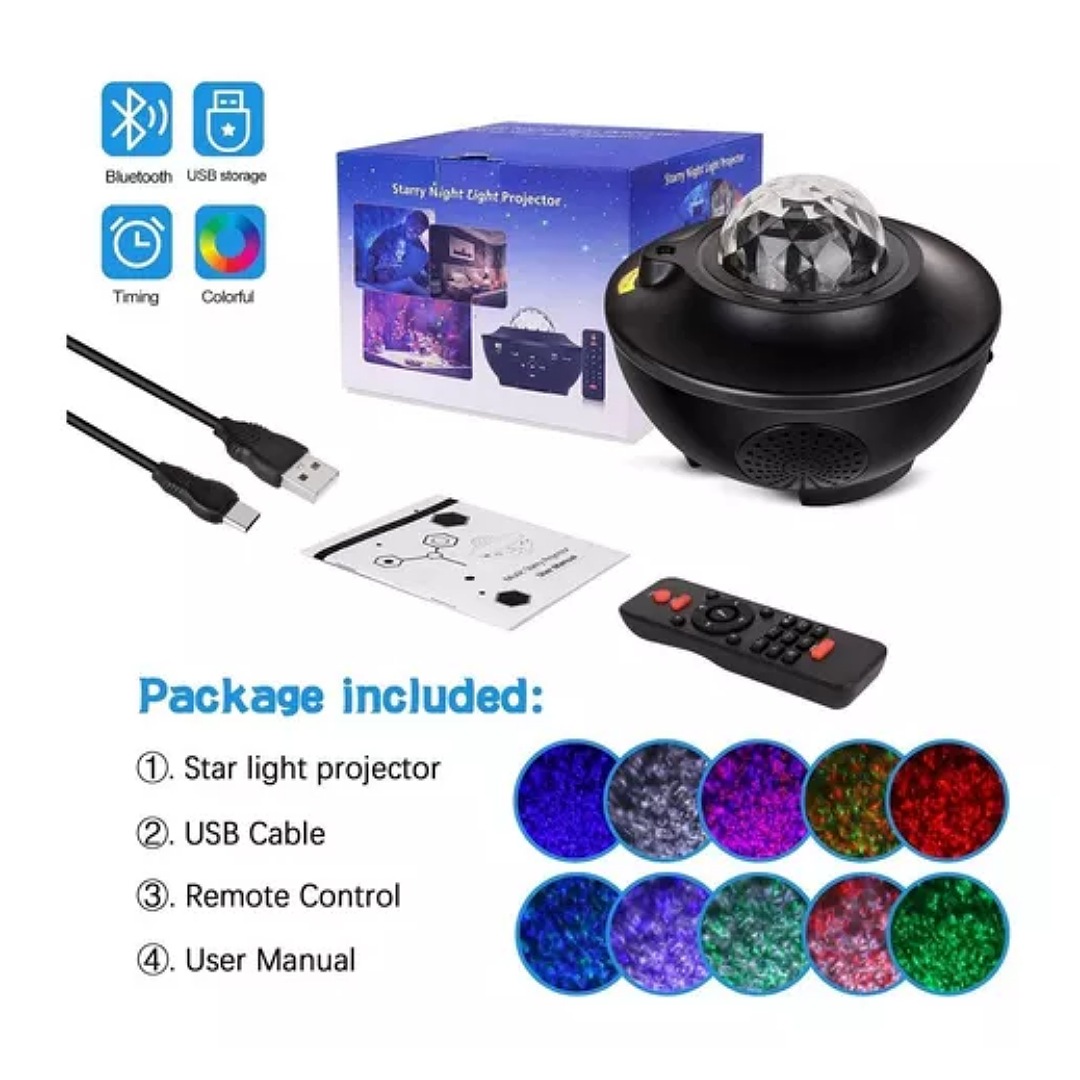 Proyector De Luz Galaxia Led Lampara Mesa Música Bluetooth