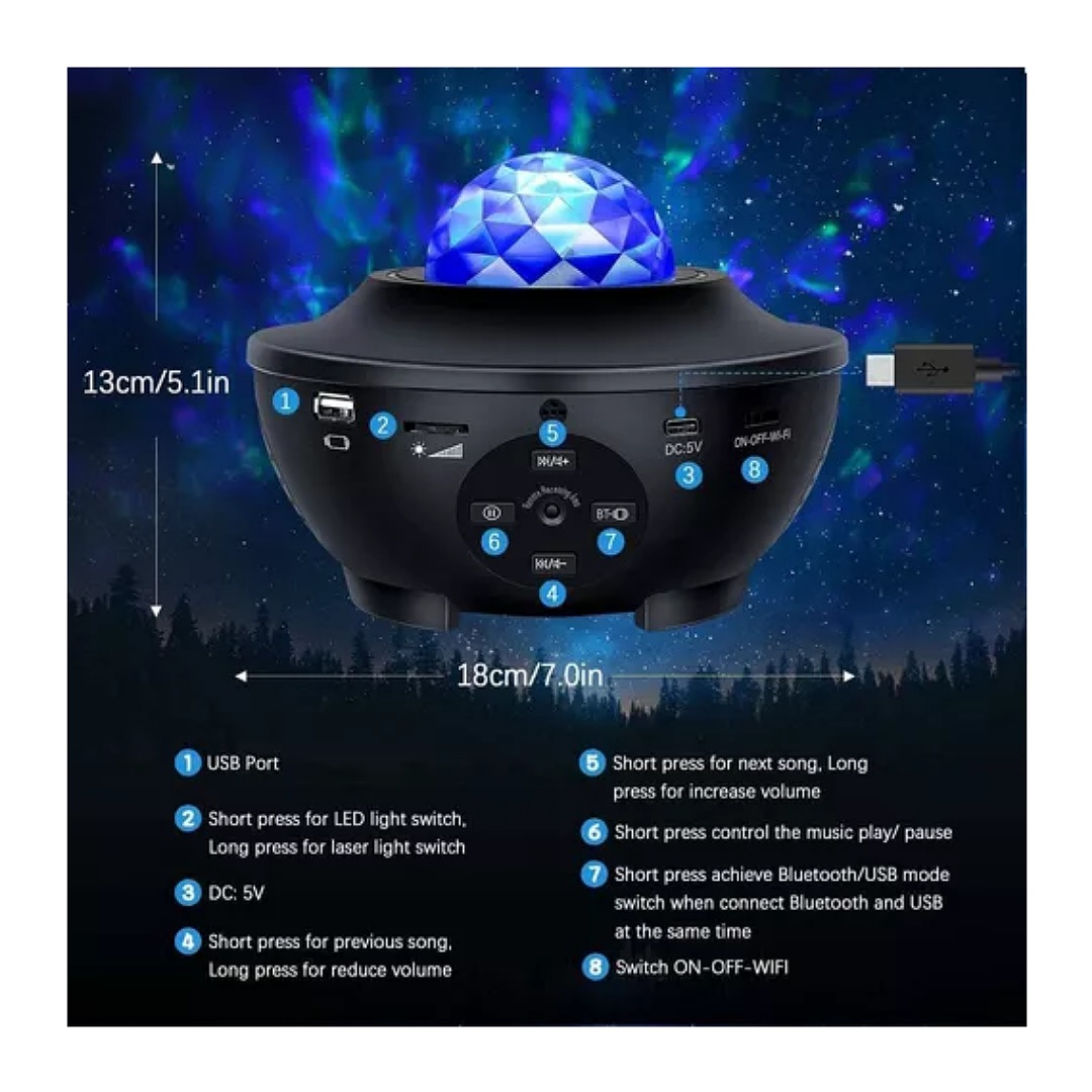 Proyector De Luz Galaxia Led Lampara Mesa Música Bluetooth