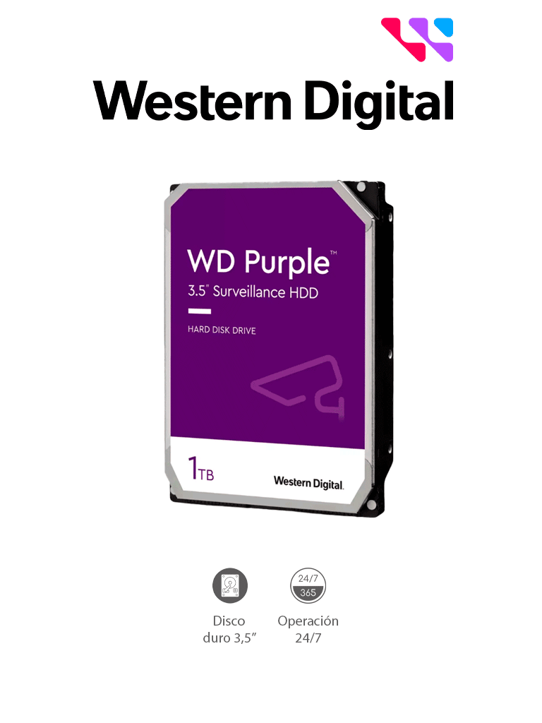 Disco Duro para Videovigilancia Western Digital WD Purple 3.5'', 1TB, SATA III, 6 Gbit/s, 64MB Caché