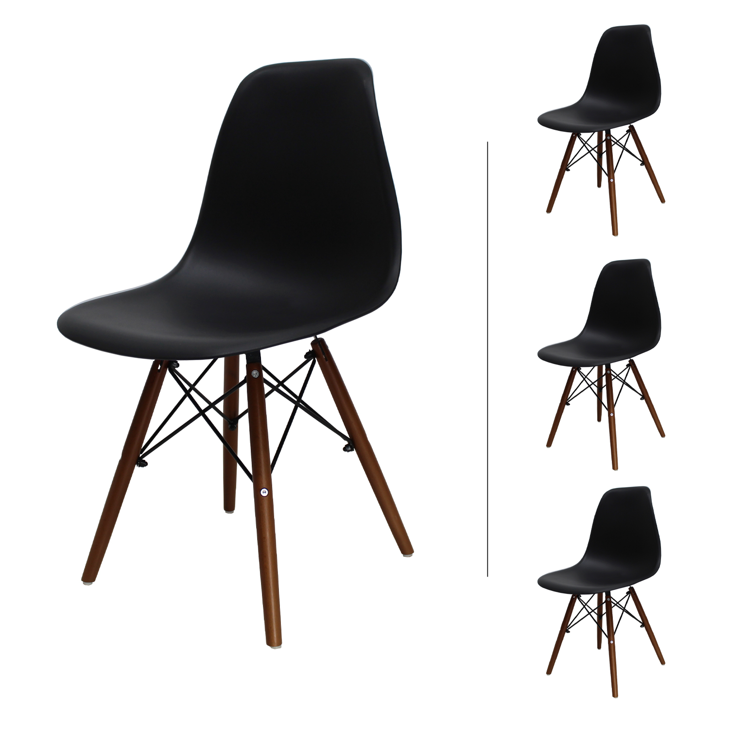Set Comedor cristal redondo 80cm y 4 sillas Eames Negro nogal Mundo In.