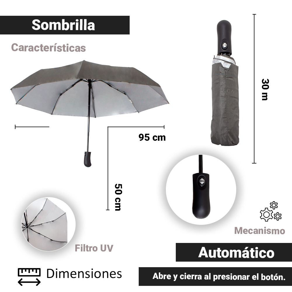 Paraguas Sombrilla Automática De Bolsillo Grande Importadora La Merced Filtro UV Resistente