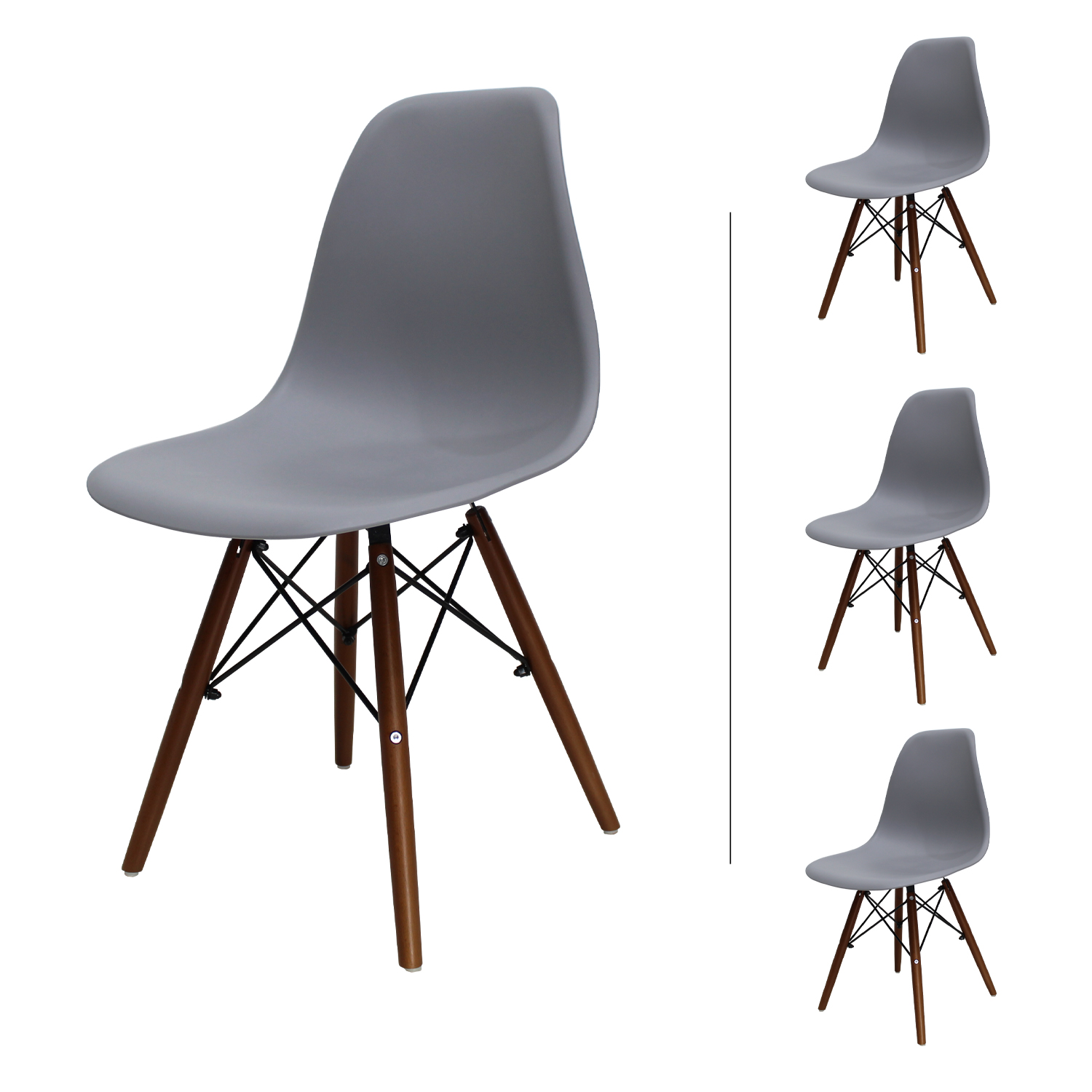Set Comedor cristal redondo 80cm y 4 sillas Eames Gris nogal Mundo In.