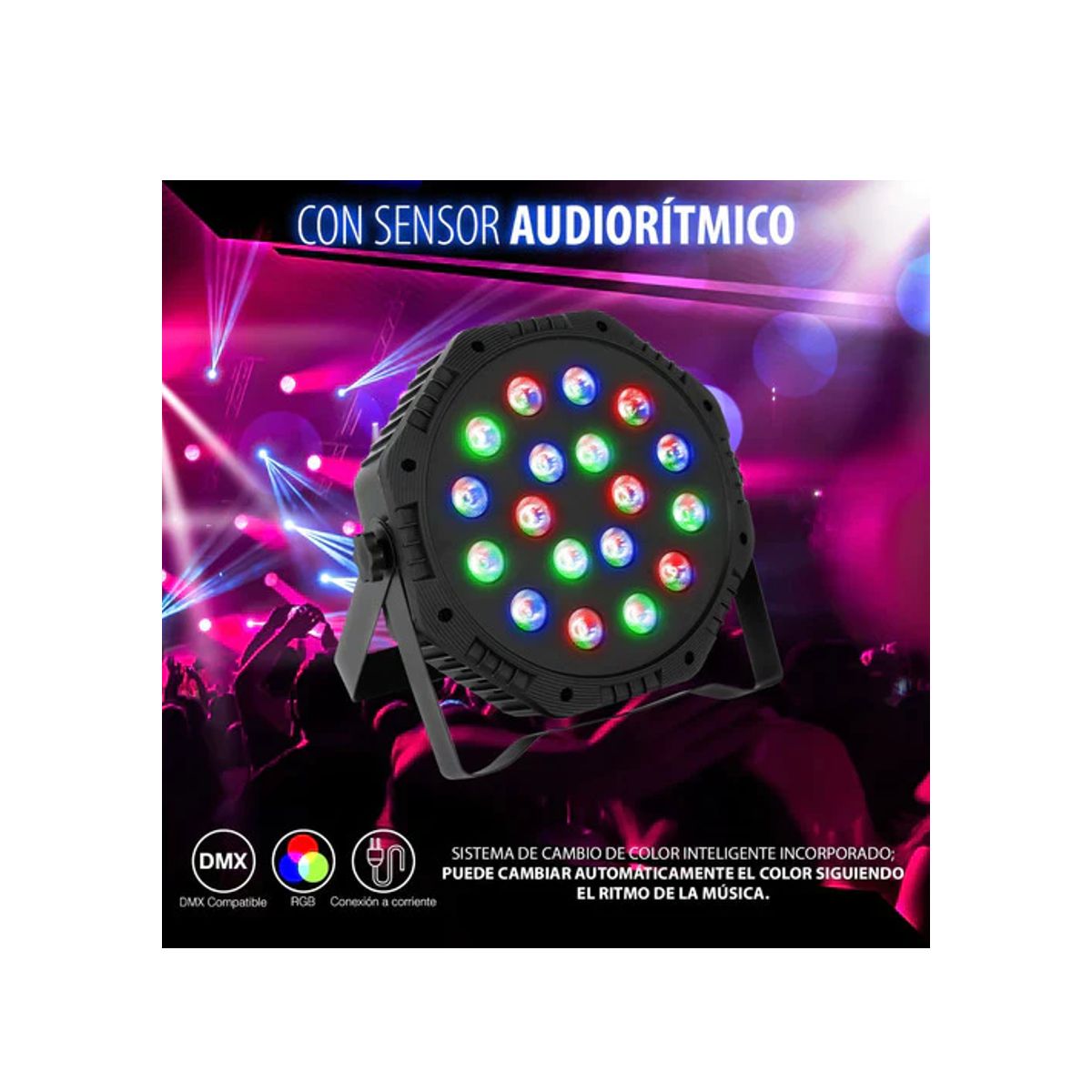 Cañón De Leds Rgb Audiorítmico Dmx Multicolor 18x1   