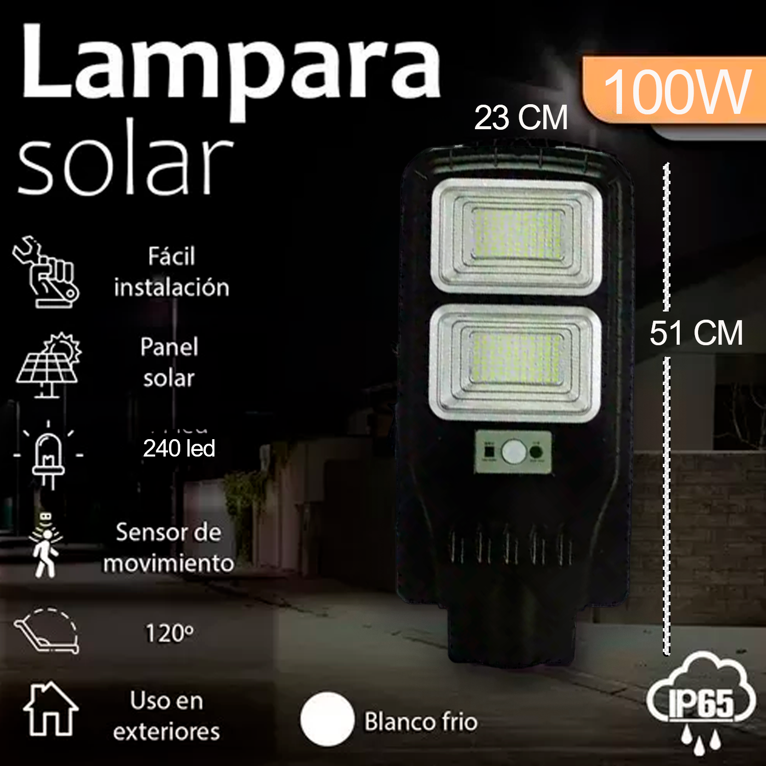 Lámpara Led panel Solar Luminaria Suburbana Alumbrado Publico 100w Impermeable