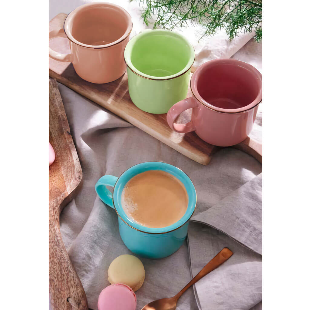 JUEGO DE 4 TAZAS CERÁMICAS MACARRÓN