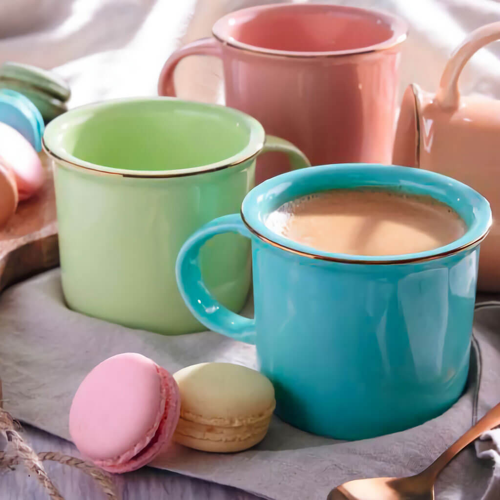 JUEGO DE 4 TAZAS CERÁMICAS MACARRÓN