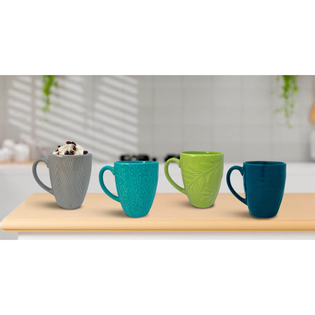 SET DE 4 TAZAS RELIEVE ESMALTADOS