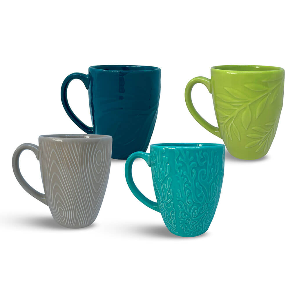 SET DE 4 TAZAS RELIEVE ESMALTADOS