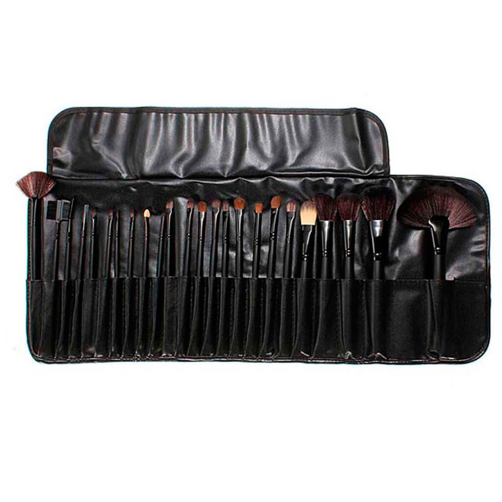 JUEGO DE BROCHAS CON ESTUCHE DE VINIPIEL MANGO NEGRO