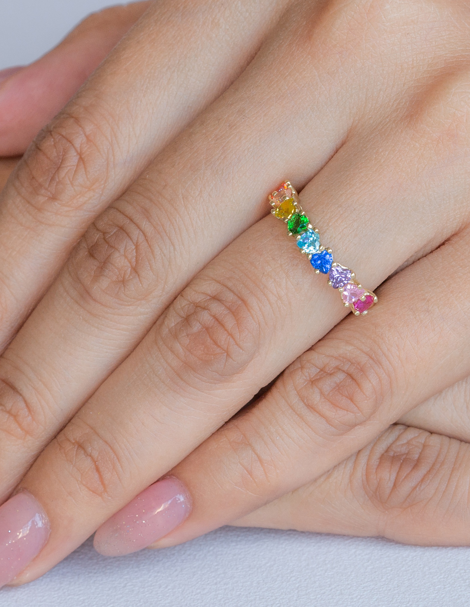 CHURUMBELA 10K ORO AMARILLO GEMAS CORAZONES COLORES ABBA JOYAS