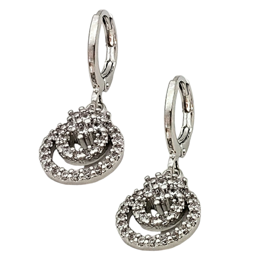 Aretes tipo huggie en rodio círculos colgantes