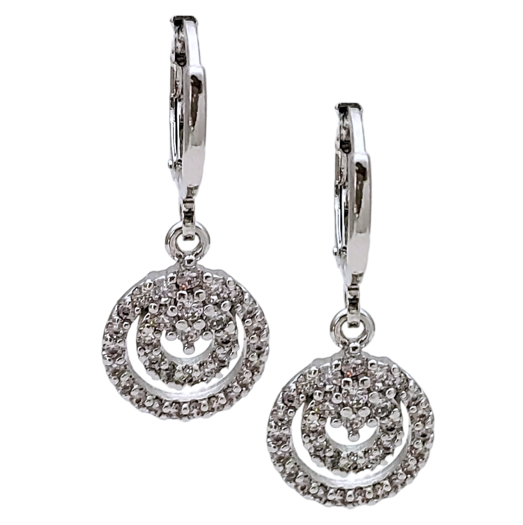 Aretes tipo huggie en rodio círculos colgantes