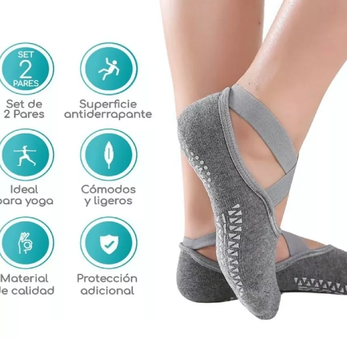Calcetines De Yoga Danza Pilates Antiderrapantes 5 Pares Negro/Gris