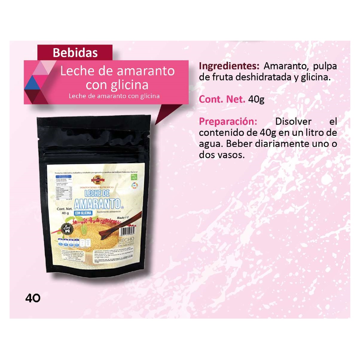 LECHE DE AMARANTO CON GLICINA Leche de amaranto con glicina en polvo