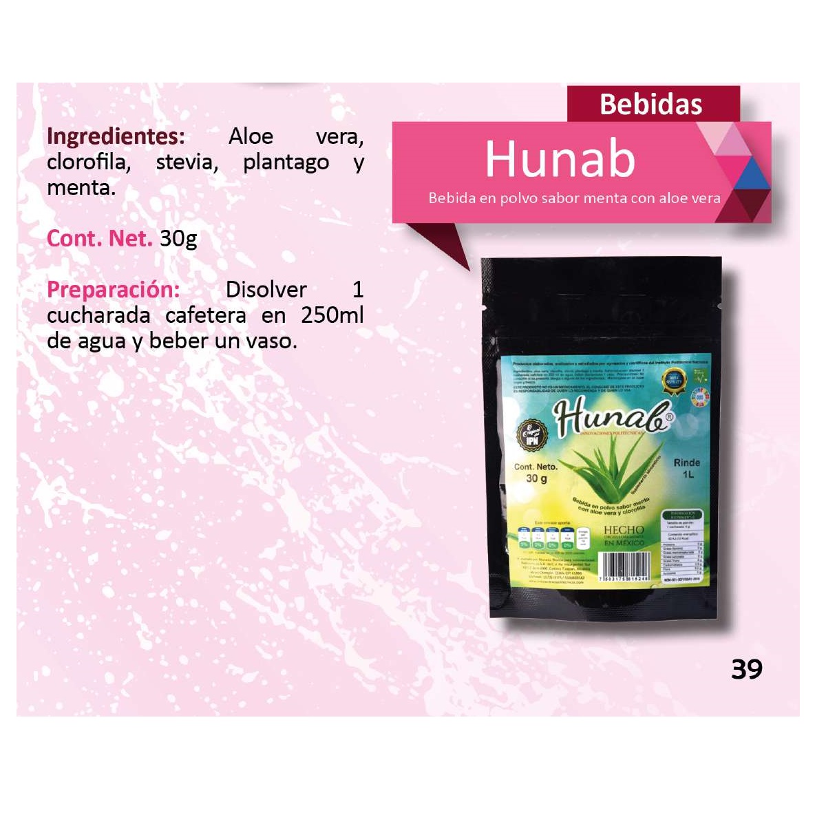 HUNAB BEBIBLE Bebida en polvo sabor menta con aloe vera y clorofila