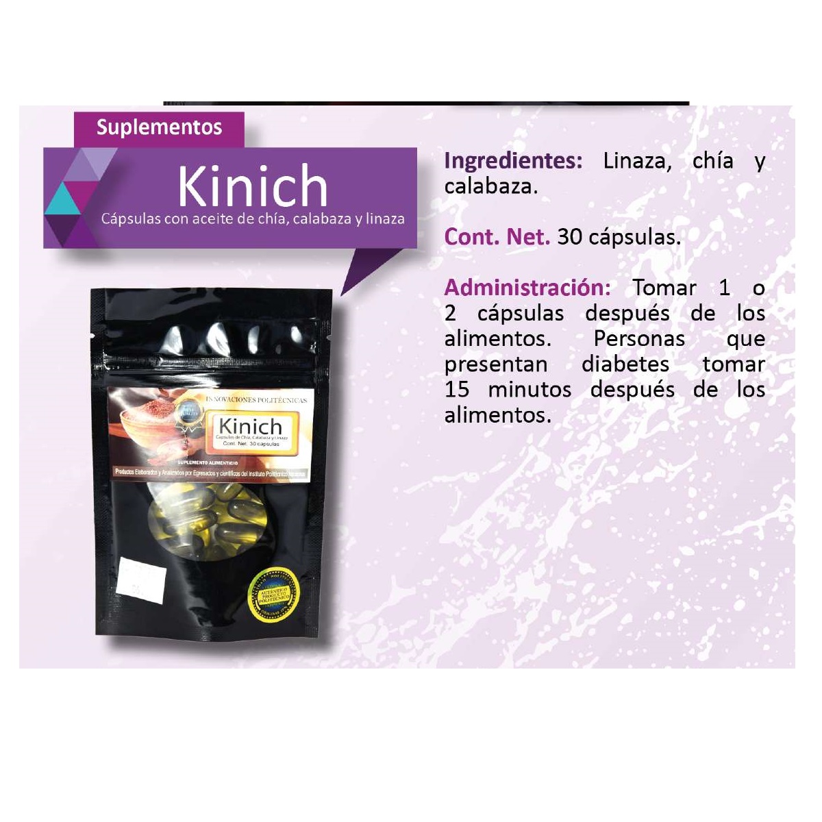 KINICH Cápsulas con aceite de chía, calabaza y linaza