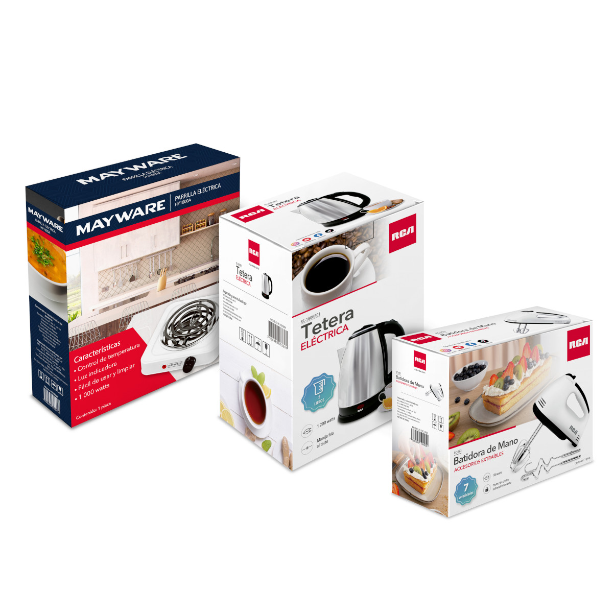 Kit Tetera Eléctrica, Batidora manual y Parilla Eléctica RCA