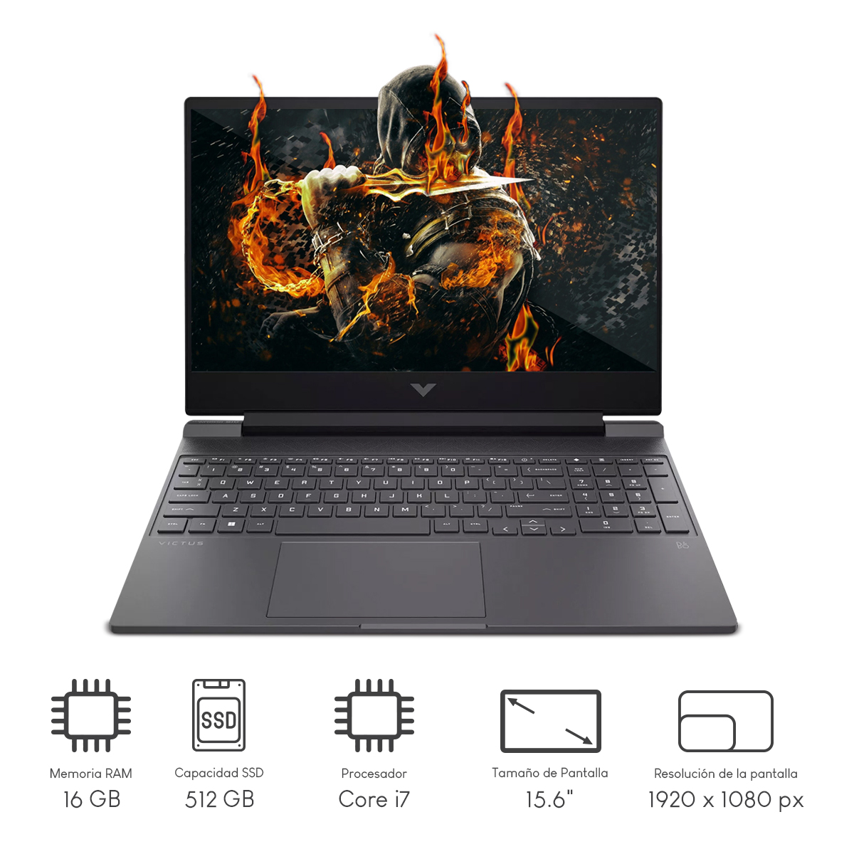 Laptop Gamer HP VICTUS 15-fa0032dx Intel CI7 16GB 512GB NVIDIA Geforce RTX 3050TI 4GB 15.6Pulg FHD W11H Mica Silver