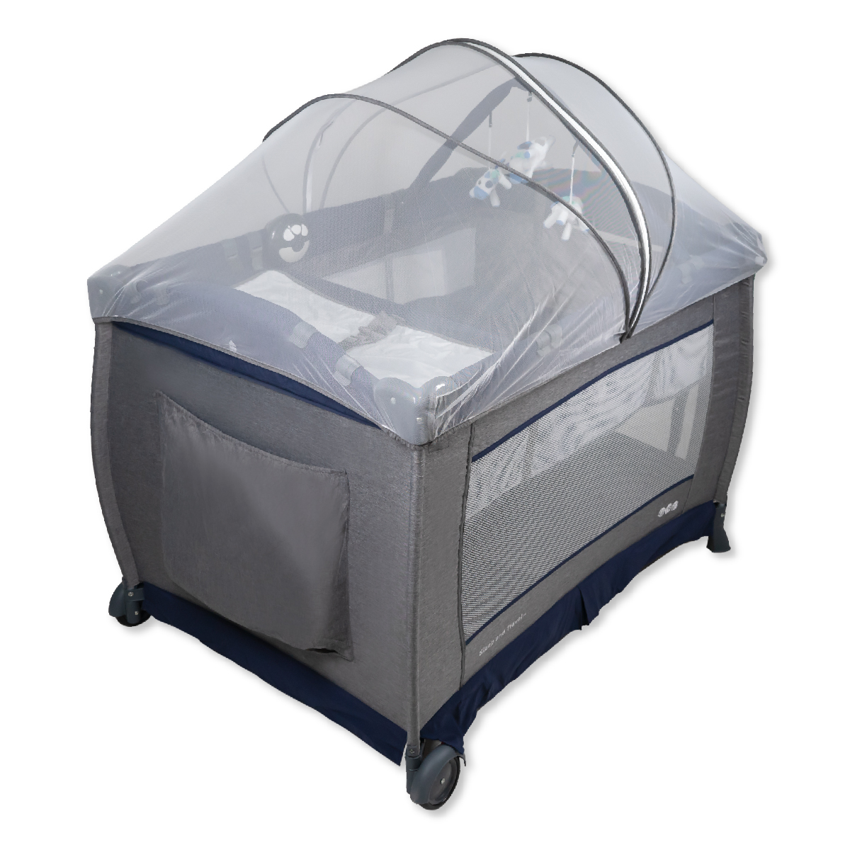 Cuna Corral Bebe Aeiou Bc003 Cambiador Vibrador Mosquitero Blue/Gray