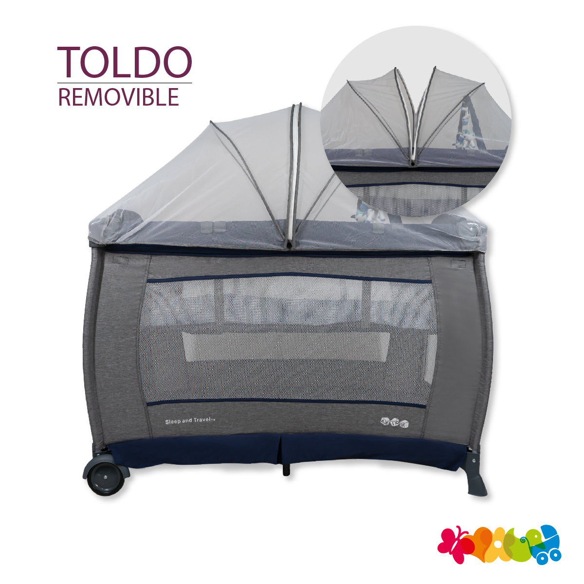 Cuna Corral Bebe Aeiou Bc003 Cambiador Vibrador Mosquitero Blue/Gray