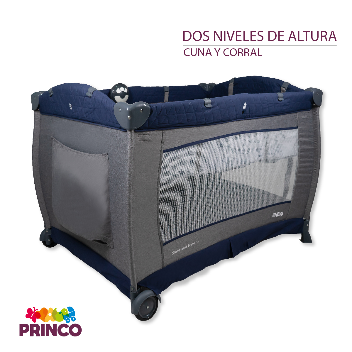 Cuna Corral Bebe Aeiou Bc003 Cambiador Vibrador Mosquitero Blue/Gray