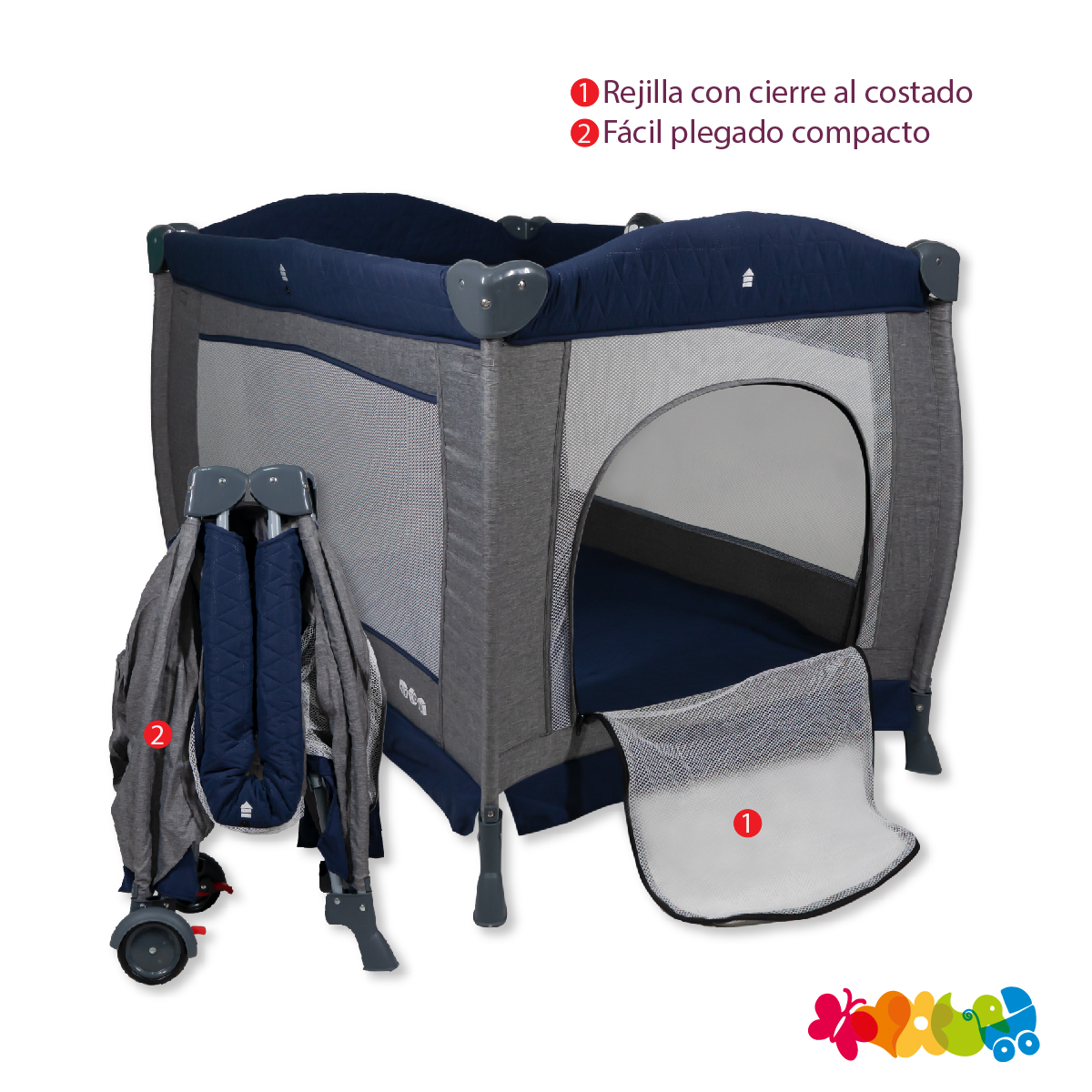 Cuna Corral Bebe Aeiou Bc003 Cambiador Vibrador Mosquitero Blue/Gray