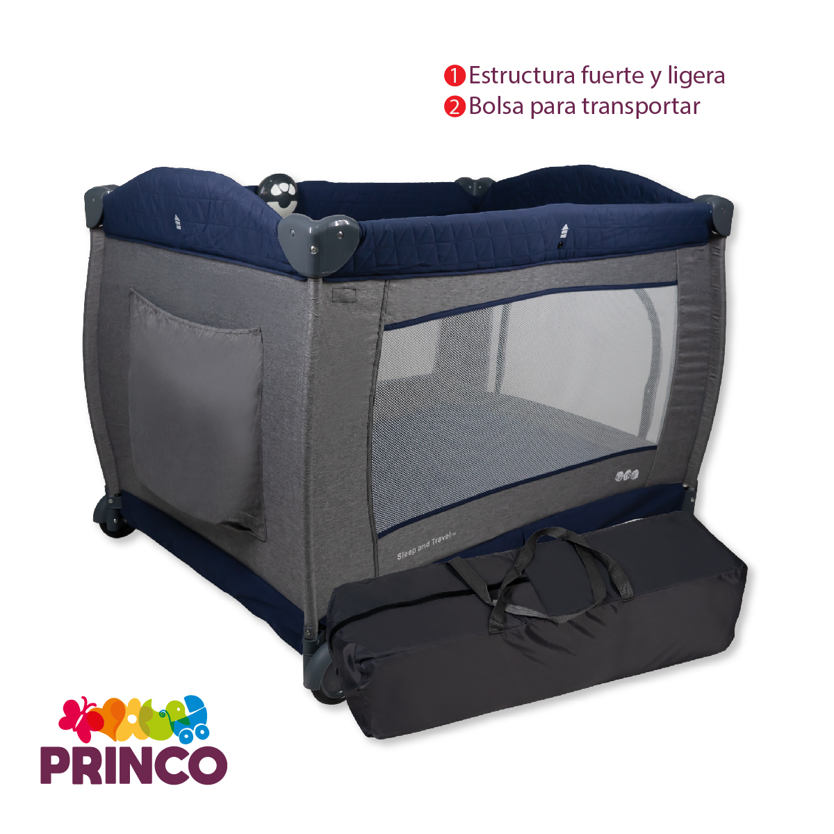 Cuna Corral Bebe Aeiou Bc003 Cambiador Vibrador Mosquitero Blue/Gray