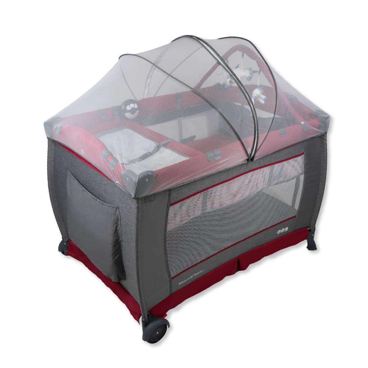 Cuna Corral Bebe Aeiou Bc003 Cambiador Vibrador Mosquitero Red/Gray