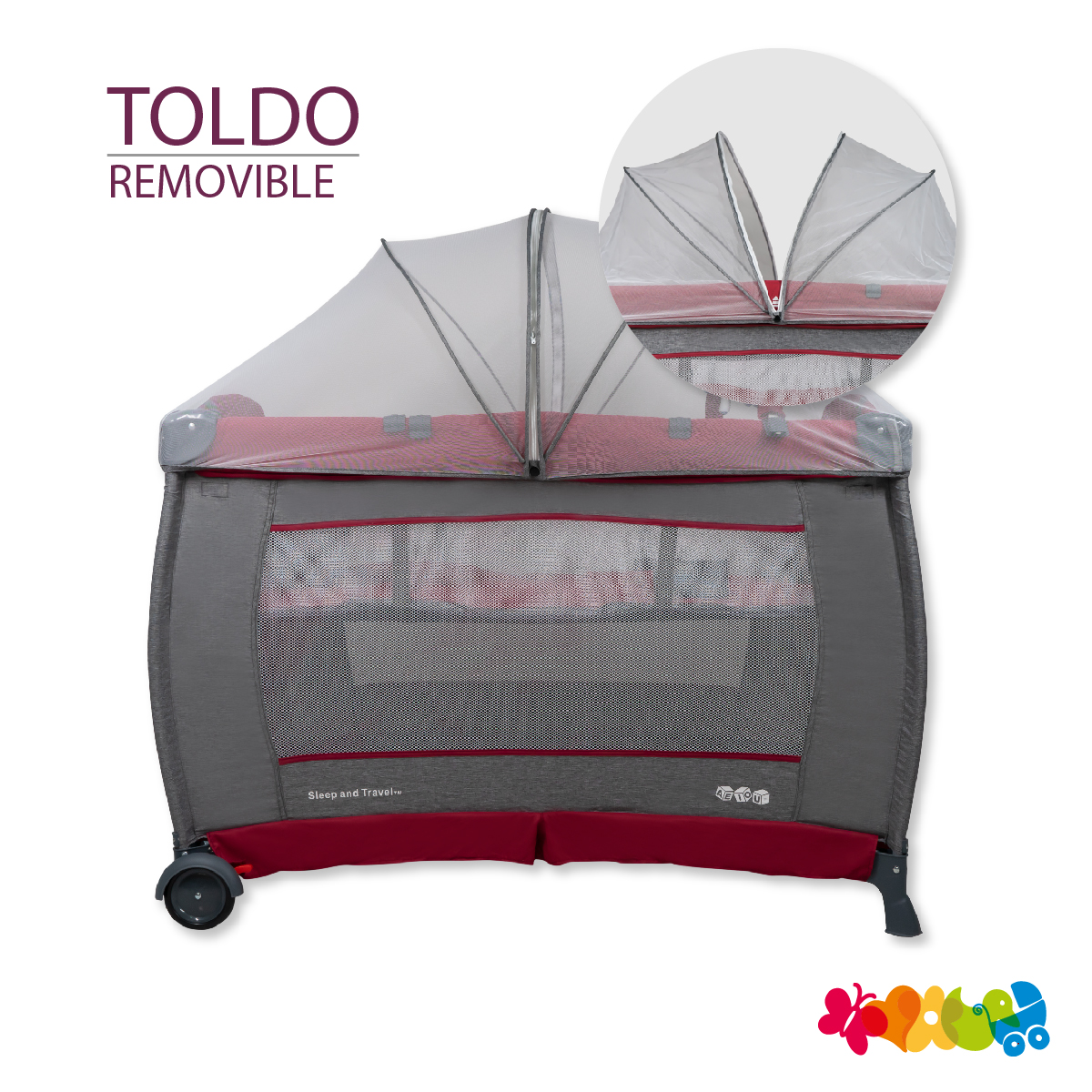 Cuna Corral Bebe Aeiou Bc003 Cambiador Vibrador Mosquitero Red/Gray