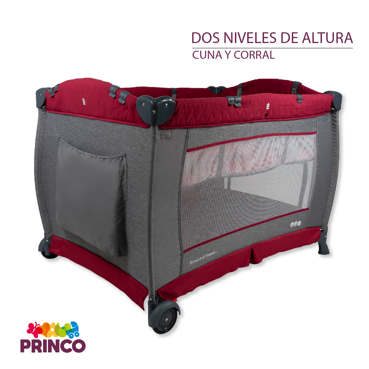 Cuna Corral Bebe Aeiou Bc003 Cambiador Vibrador Mosquitero Red/Gray
