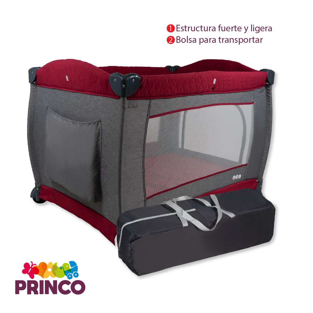 Cuna Corral Bebe Aeiou Bc003 Cambiador Vibrador Mosquitero Red/Gray