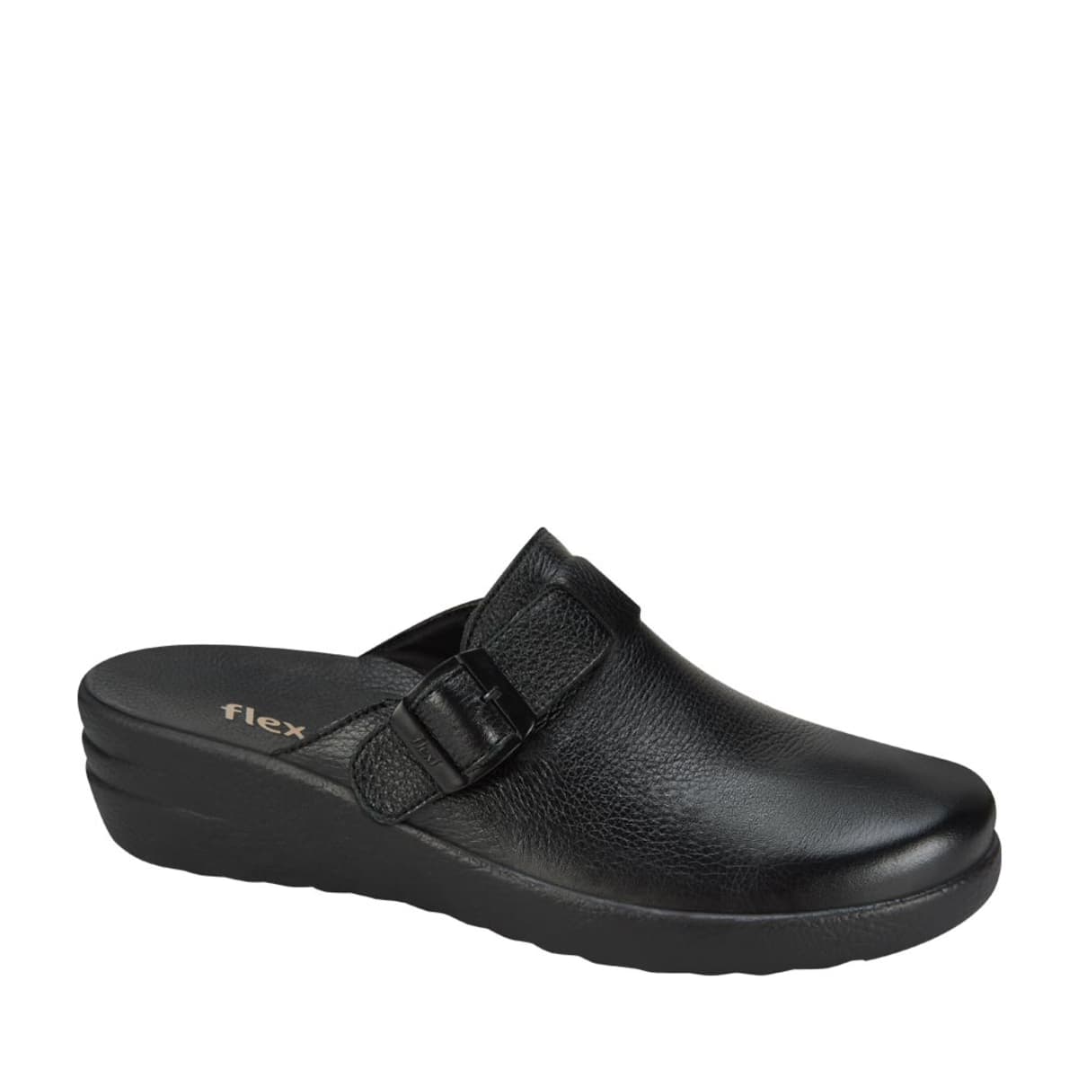 Suecos de piel con suela de cuña color negro, para mujer, marca Flexi, mod. 1032507
