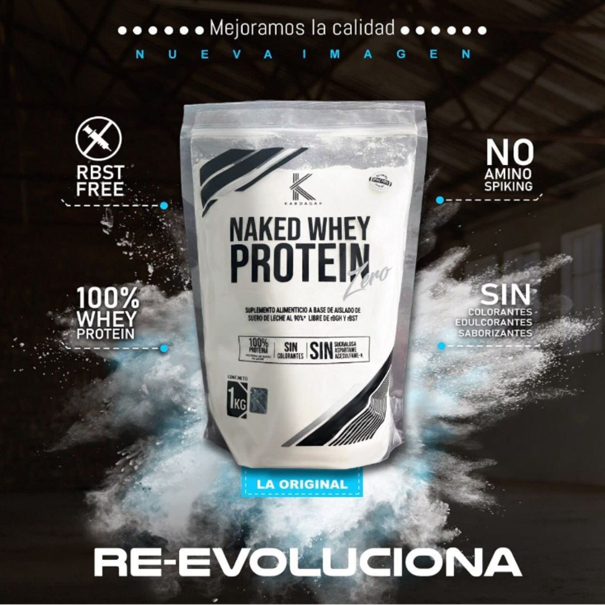 Proteína Aislada Suero de Leche KARDAGAR Naked Whey Proteín ZERO al 90% sin Colorantes 1KG