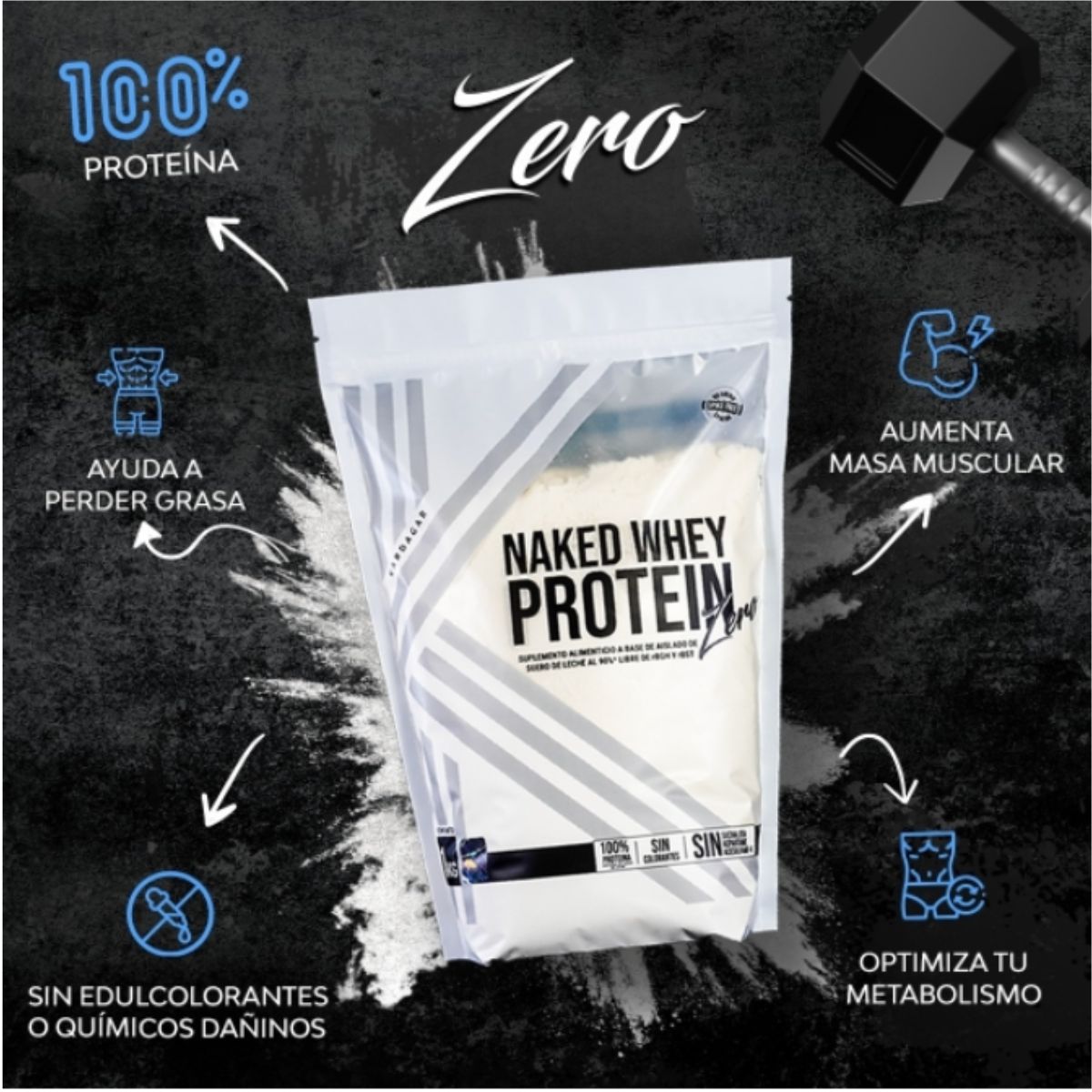 Proteína Aislada Suero de Leche KARDAGAR Naked Whey Proteín ZERO al 90% sin Colorantes 1KG